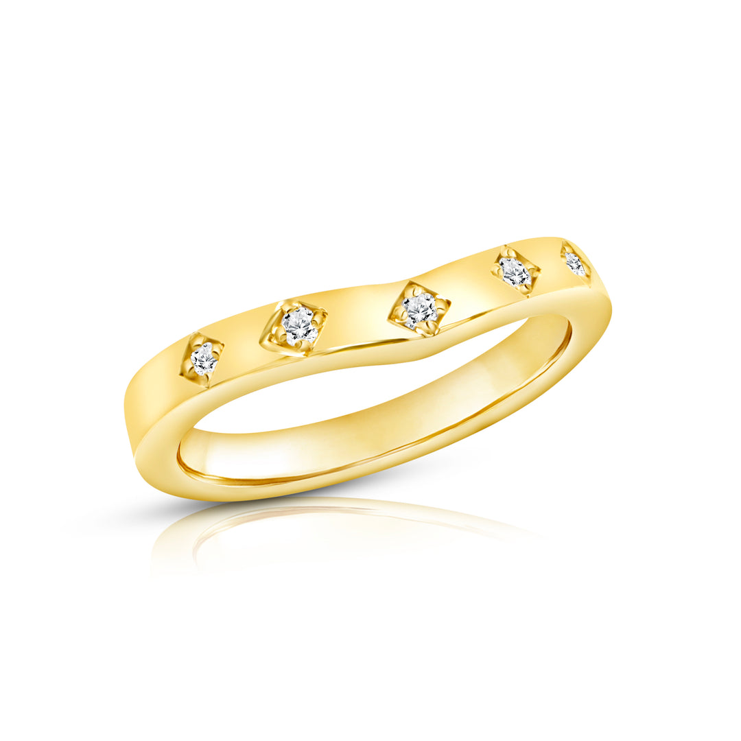 14k yellow gold lab grown diamond chevron wedding band with V-shaped angle, angled view - AJ's Jewelry Queens NY