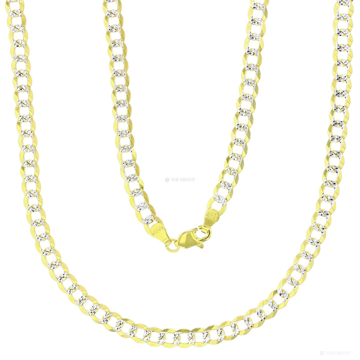 14 Karat 2 Tone Gold Diamond Cut 5mm Pave Cuban Link Chain - 24 inch