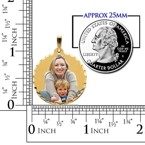 Medium Round with Diamond Cut Edge Picture Pendant Charm side view | AJ's Jewelry Queens NY
