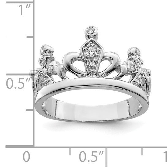 Sterling Silver Cubic Zirconia Crown Ring - Size 6