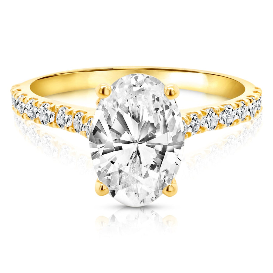 Oval Lab Grown Diamond Hidden Halo, 18K Yellow Gold
