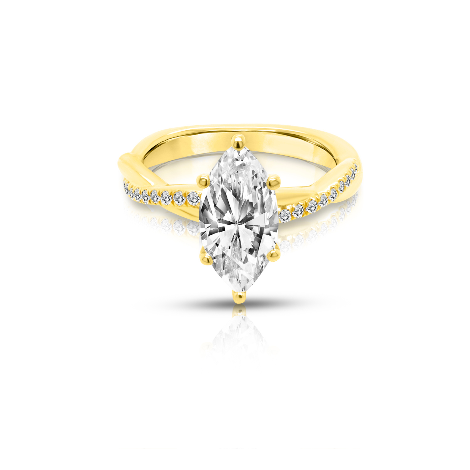 18kt yellow gold 1.5ct marquise twist lab grown diamond engagement ring mobile banner - AJ's Jewelry Queens NY
