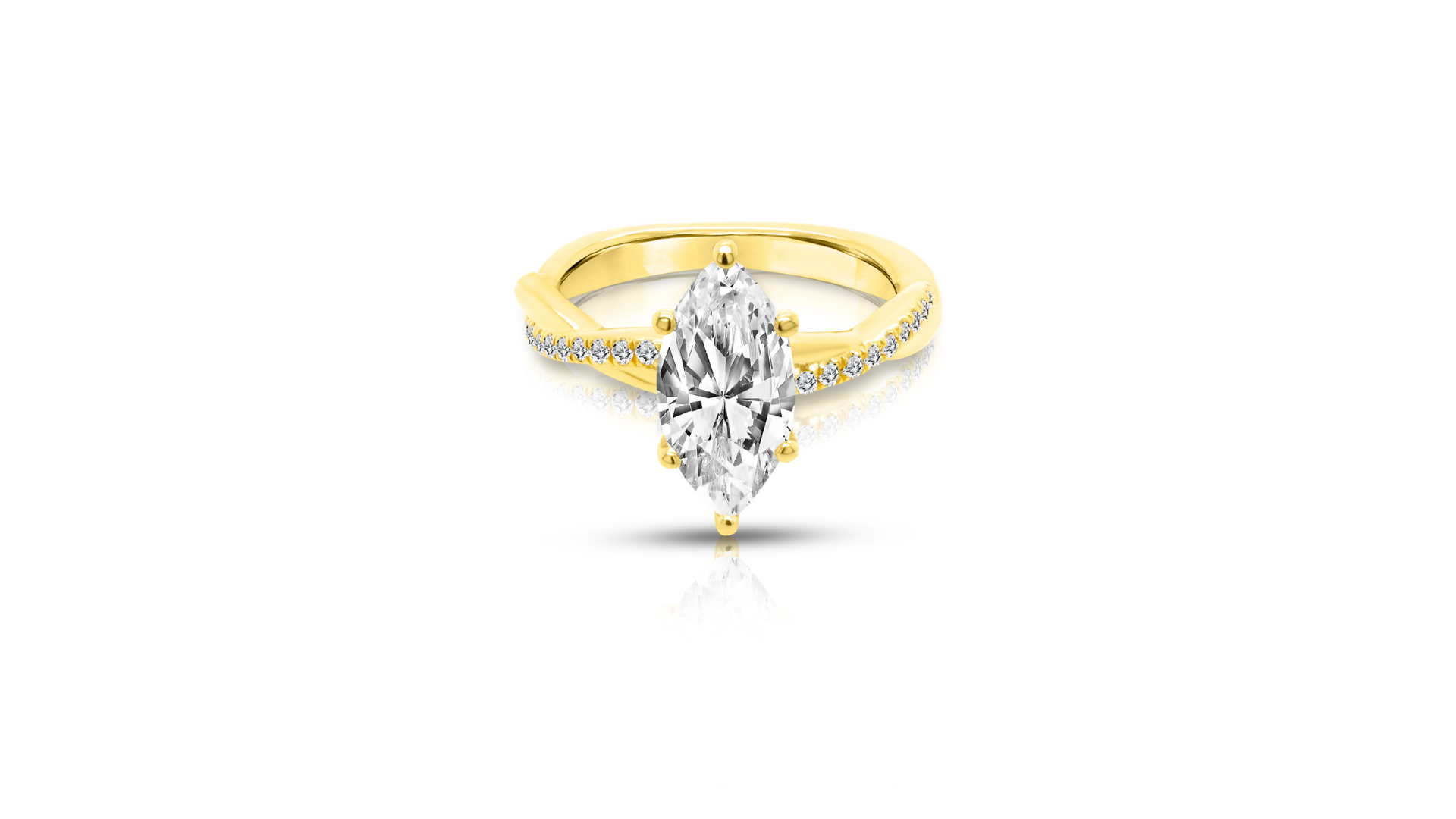 18kt yellow gold 1.5ct marquise twist lab grown diamond engagement ring banner - AJ's Jewelry Ridgewood Queens NY