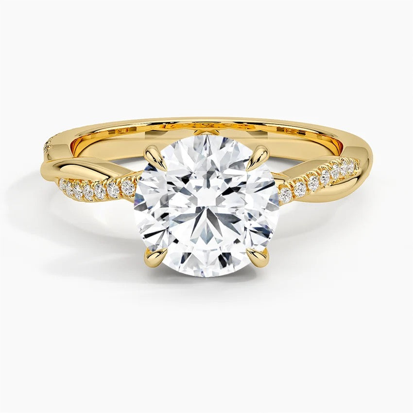 Twist setting design inspiration for a custom marquise lab grown diamond engagement ring in yellow gold at AJ's Jewelry Queens NY
