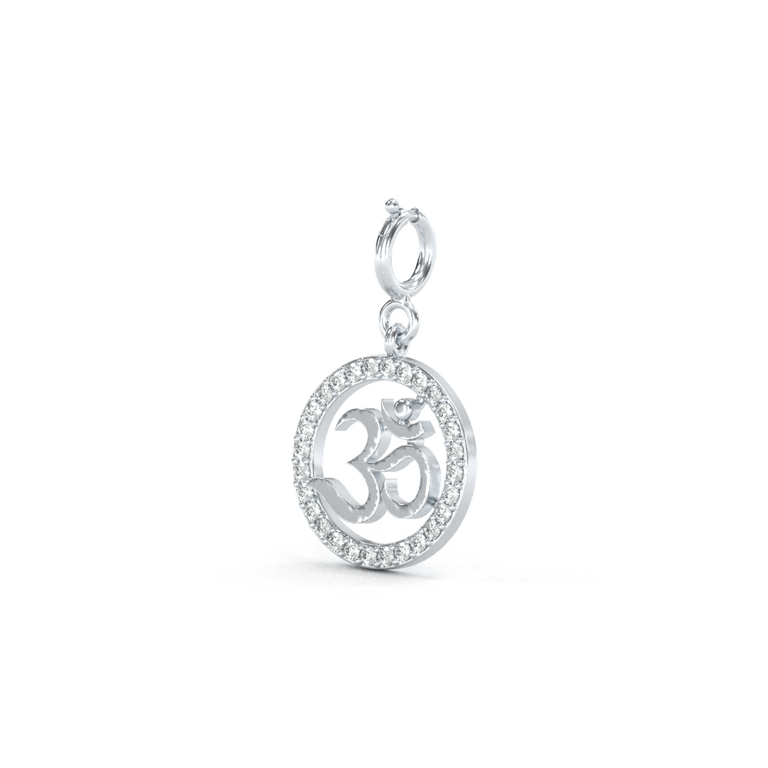 14 Karat White Gold Diamond Om Pendant