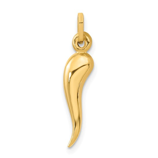 14 Karat Yellow Gold Small Polished Italian Horn Charm Pendant