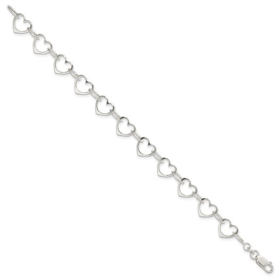 Sterling Silver Interlocking Hearts 7 inch Bracelet