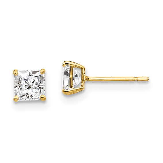 Yellow 14 Karat Gold 4mm Square Cubic Zirconia Studs