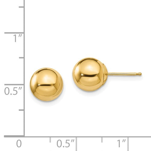 14 Karat Yellow Gold 8mm Ball Earrings