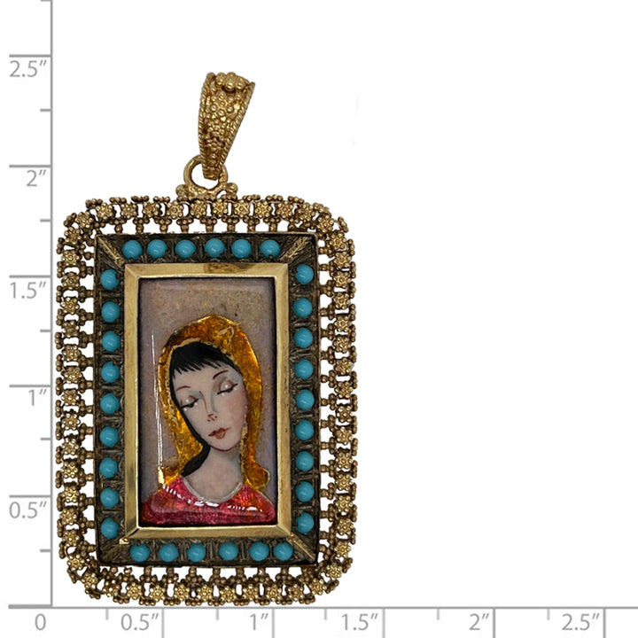 18 Karat Yellow Gold Enameled Vintage Pendant