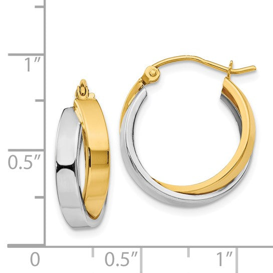 14 Karat 2 Tone Gold Polished Double Hoop Earrings