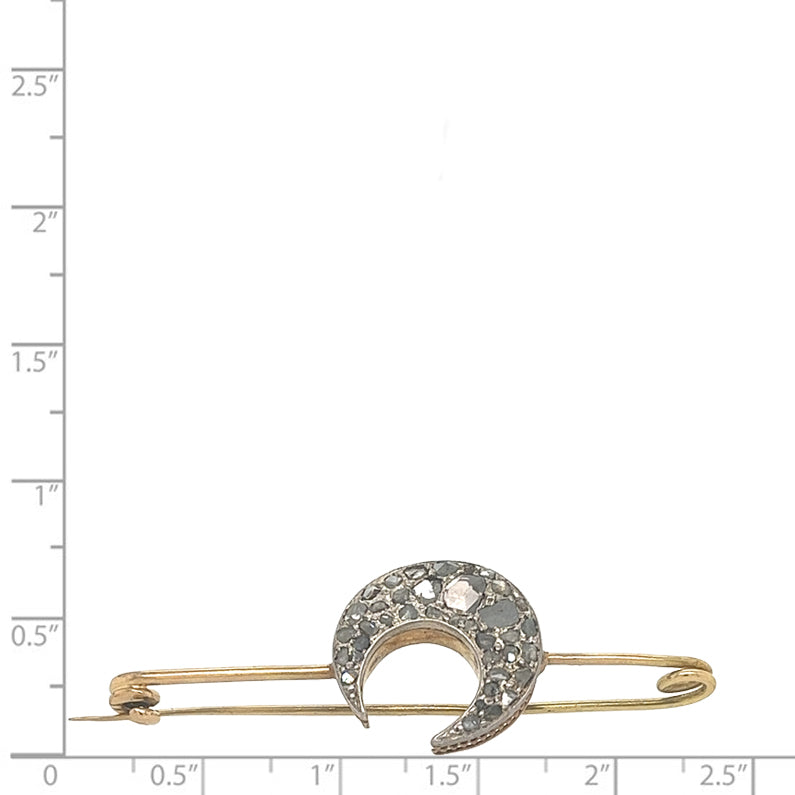 14 Karat Yellow Gold Diamond Crescent Vintage Pin/Brooch