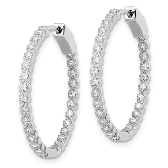 Sterling Silver Inside/Outside Cubic Zirconia Medium Hoop Earrings