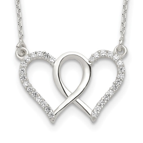 Sterling Silver Heart Necklace with Cubic Zirconia