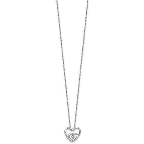 Sterling Silver Double Heart Necklace with Cubic Zirconia