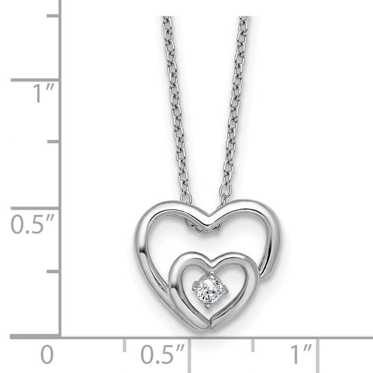 Sterling Silver Double Heart Necklace with Cubic Zirconia