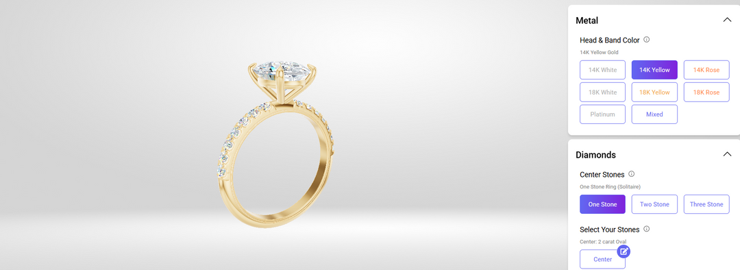 Pave band detail of a 2ct oval lab grown diamond engagement ring on AJ's Jewelry online ring builder