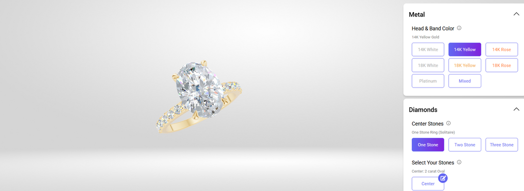 2ct oval lab grown diamond pave engagement ring designed on AJ's Jewelry online ring builder in 14k yellow gold