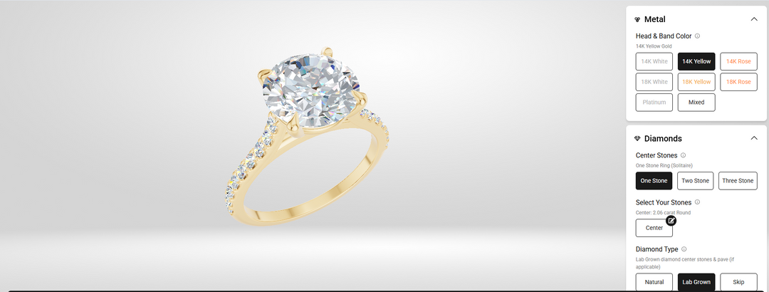 2ct round pave cathedral engagement ring designed on AJ's Jewelry online ring builder in 14k yellow gold