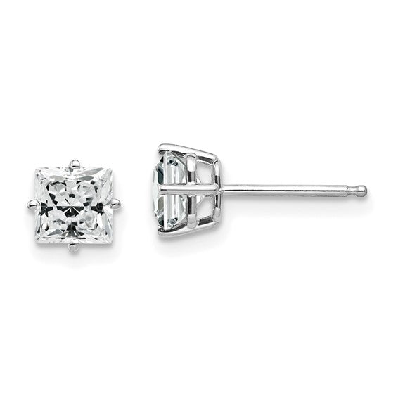 White 14 Karat Gold 5mm Square Cubic Zirconia Studs