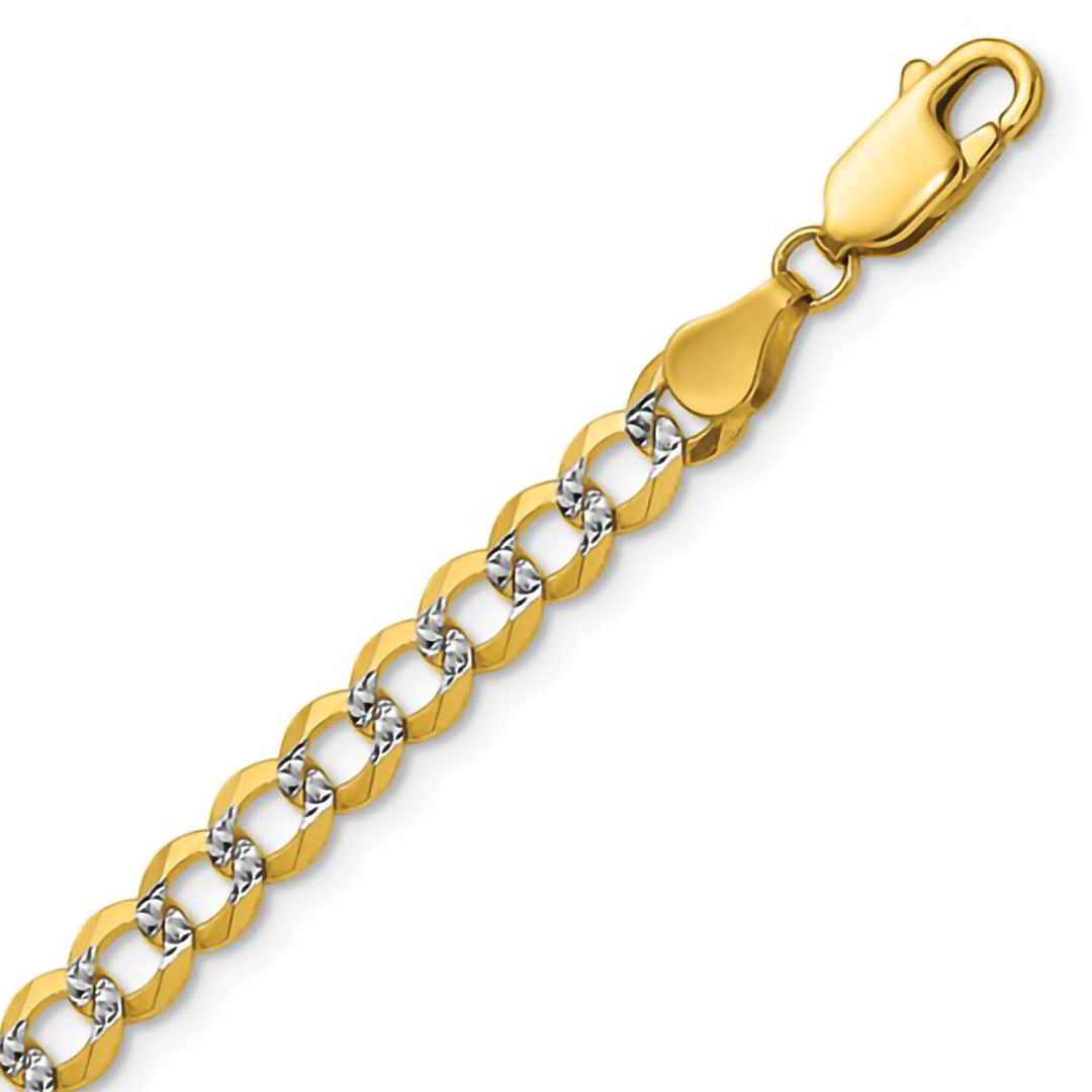 A gold pave curb chain on a pure white background