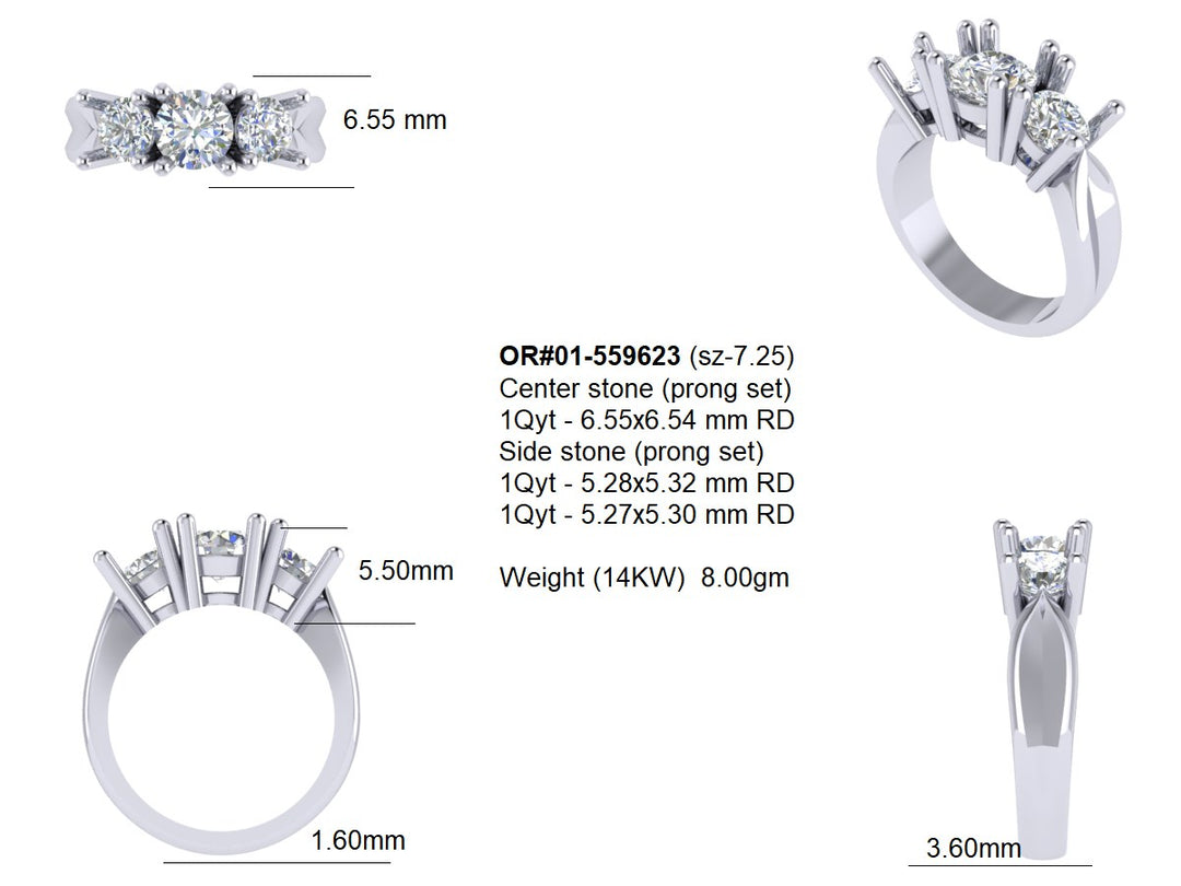 CAD design render of the custom 3-stone lab grown diamond anniversary ring — AJ's Jewelry Queens NY