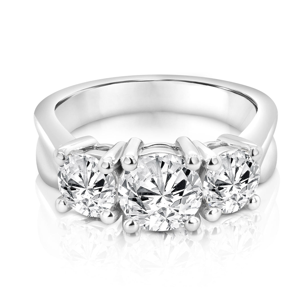 3-stone lab grown diamond anniversary ring — front view, 14 karat white gold, custom birthday gift by AJ's Jewelry Ridgewood Queens NY