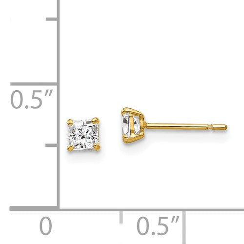 Yellow 14 Karat Gold 3mm Square Cubic Zirconia Studs