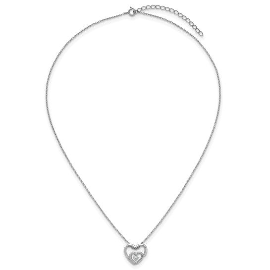 Sterling Silver Double Heart Necklace with Cubic Zirconia