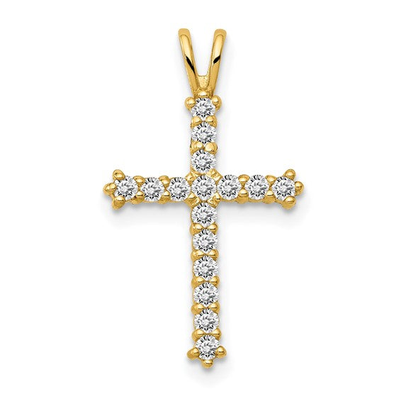 14 Karat Yellow Gold Small Polished Cubic Zirconia Cross Charm Pendant