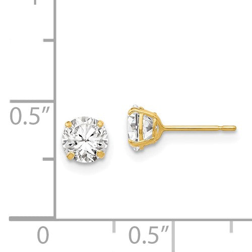 Yellow 14 Karat Gold 5mm Round Cubic Zirconia Studs