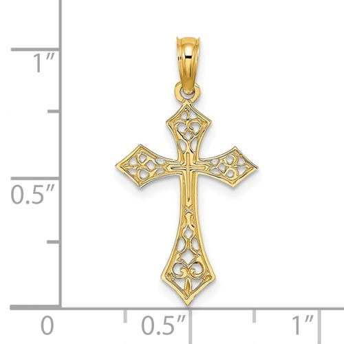 14 Karat Yellow Gold Small Filigree Cross Charm Pendant