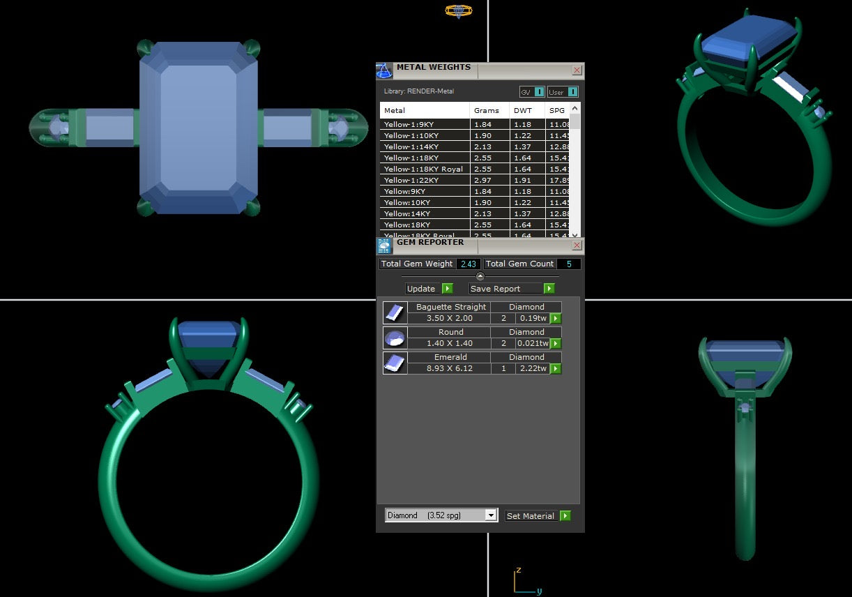 An image showing the 3D rendering of the Lab Grown Diamond Engagement ring with a 2.00ct Emerald Shaped enter Diamond