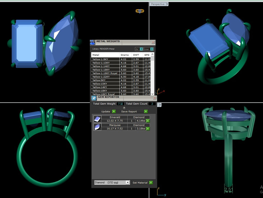 An image showing a 3D rendering of the Two Stone Lab Grown Diamond Engagement Ring