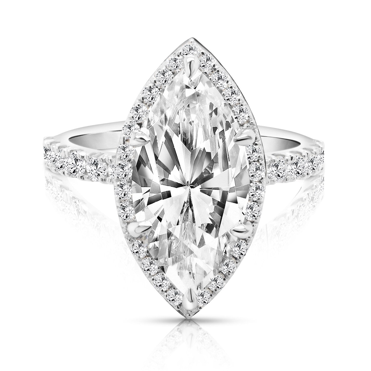 3 carat marquise lab grown diamond halo engagement ring — front view, 14 karat white gold, AJ's Jewelry Ridgewood Queens NY