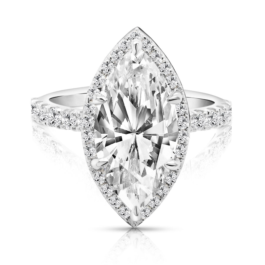 3ct Marquise Lab Grown Diamond Halo, 14K White Gold