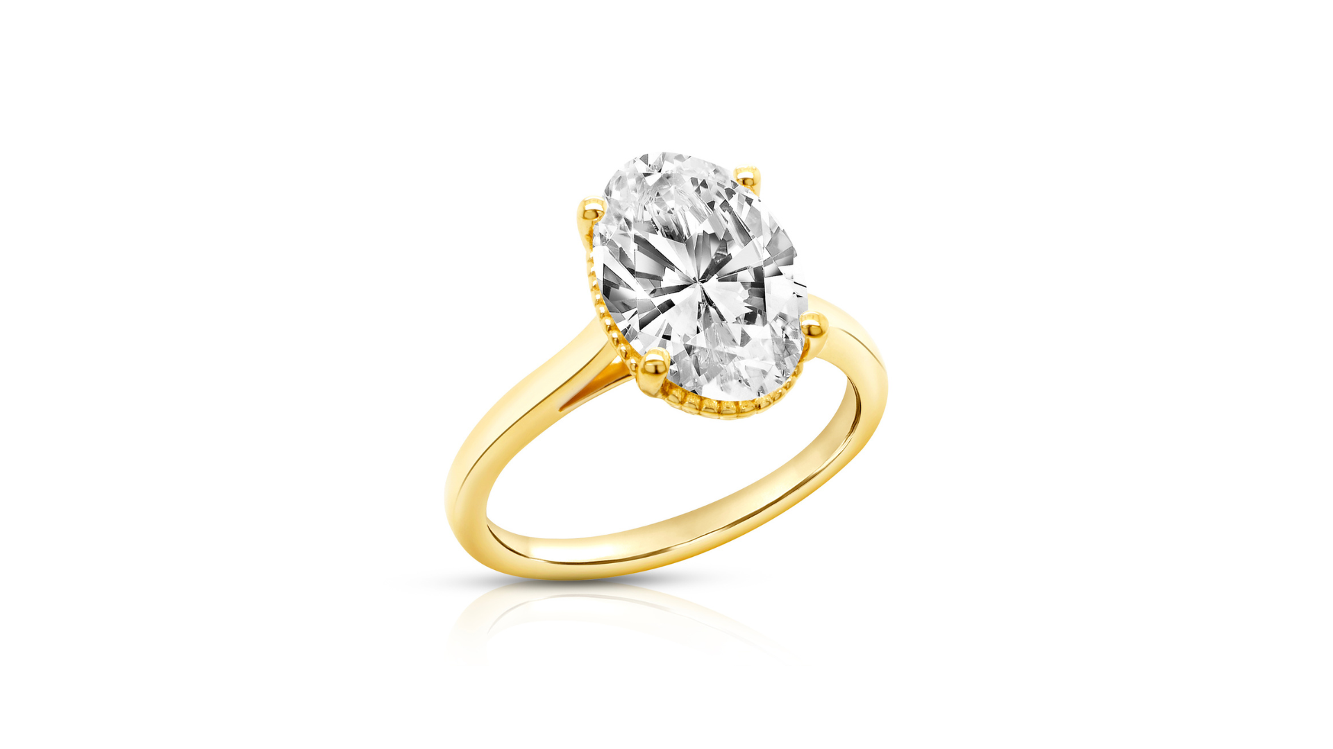 14kt yellow gold 3ct oval lab grown diamond solitaire engagement ring with milgrain halo banner - AJ's Jewelry Ridgewood Queens NY