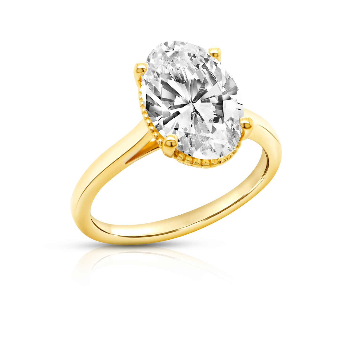 14kt yellow gold 3ct oval lab grown diamond solitaire engagement ring with milgrain halo mobile banner - AJ's Jewelry Queens NY