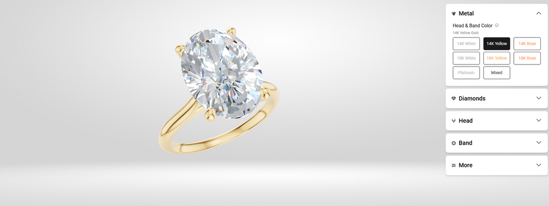 3ct oval lab grown diamond solitaire engagement ring with milgrain halo designed on AJ's Jewelry online ring builder in 14k yellow gold