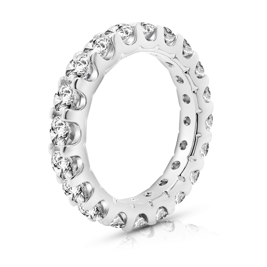 Side profile view of the 3ct platinum lab grown diamond eternity band showing continuous diamond setting — AJ's Jewelry Queens NY