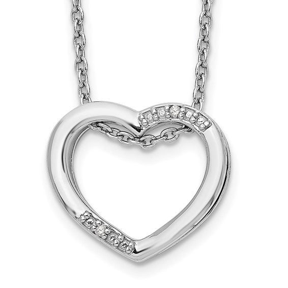 Sterling Silver Open Heart 0.01ct Diamond Necklace - 18 inch