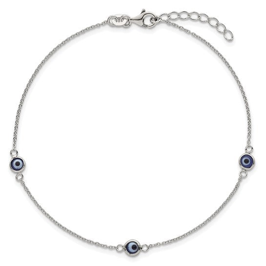 Sterling Silver Evil Eye 10 inch Ankle Bracelet