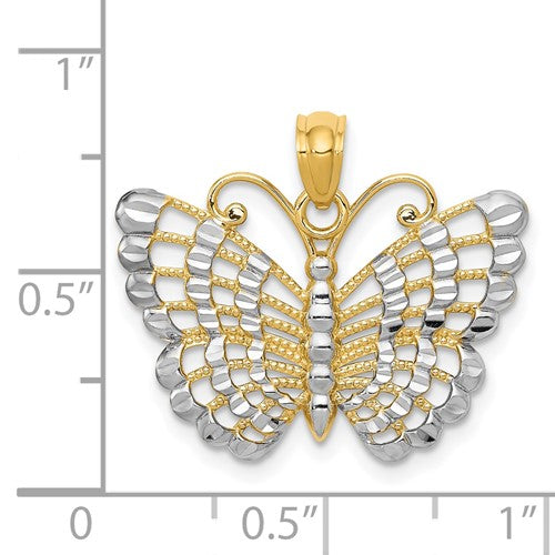 14 Karat 2 Tone Gold Butterfly Charm Pendant