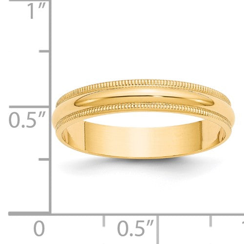 14 Karat Yellow Gold 4mm Milgrain Wedding Band - Size 10