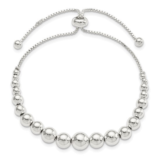 Sterling Silver Adjustable Polished Graduated Bead Bracelet