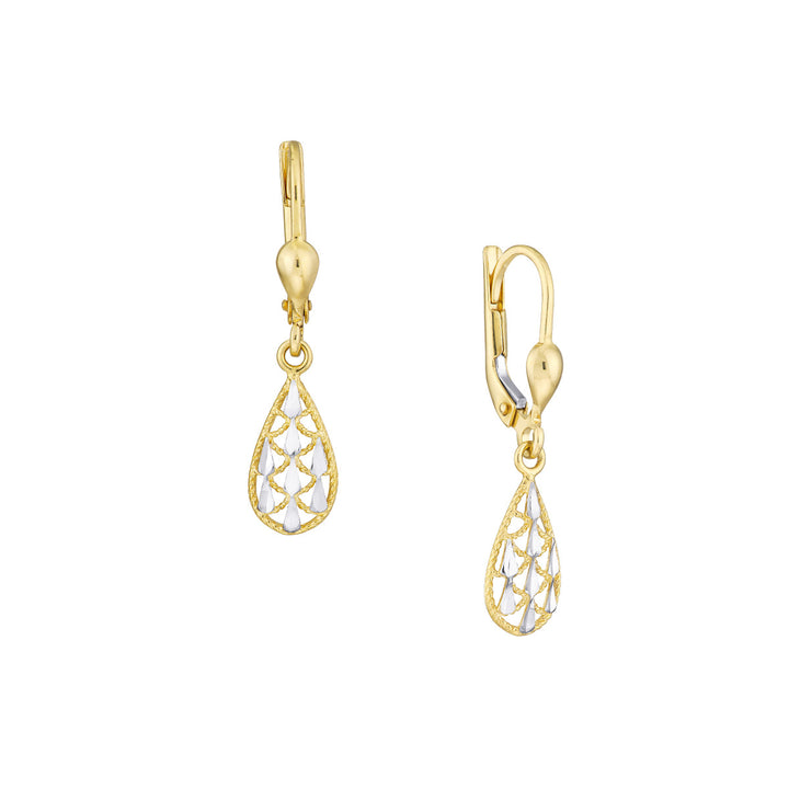 14 Karat 2 Tone Gold Filigree Drop Earrings