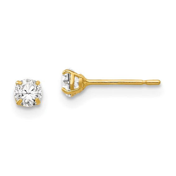 Yellow 14 Karat Gold 2mm Round Cubic Zirconia Studs