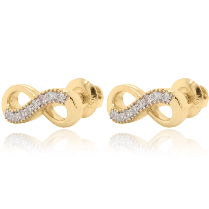 14 Karat Yellow Gold 0.06ct Diamond Infinity Stud Earrings