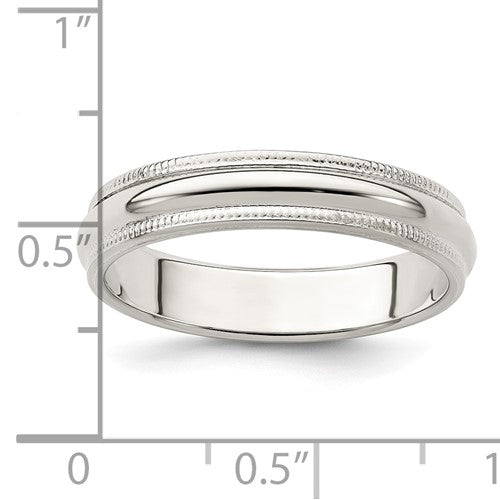 Men's Sterling Silver 4mm Milgrain Wedding Band - Size 11