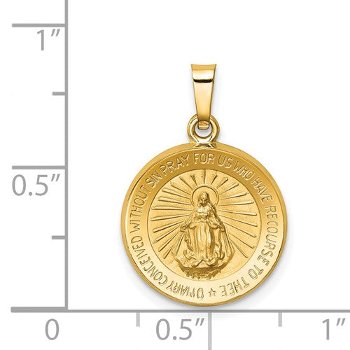 14 Karat Yellow Gold Miraculous Medal Charm Pendant